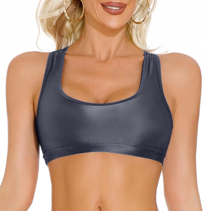 FEOYA Women’s Glossy Bras Oil Shiny Crop Tank Top Merallic Deep U Vest Tops for Club Party Cosplay - Image 1